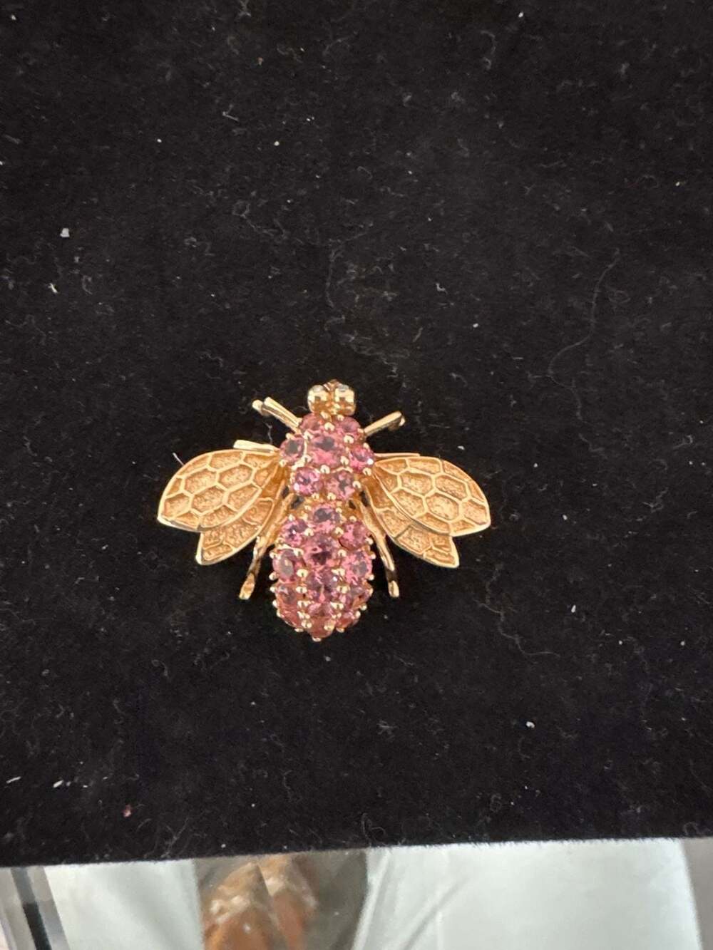 YK 14k Yellow Gold Pink Tourmaline Bee Brooch Pin